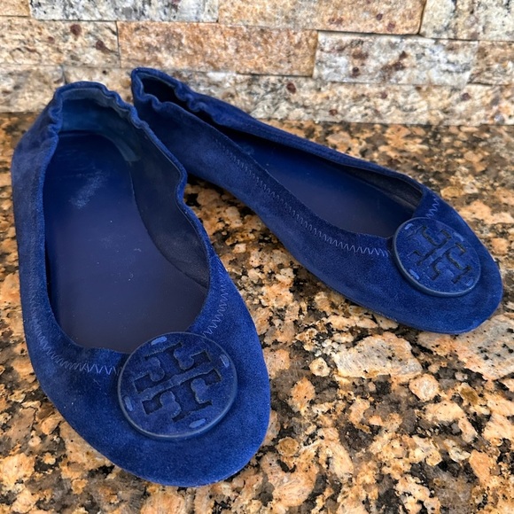 Tory Burch mini travel navy suede ballet flats - Picture 1 of 7